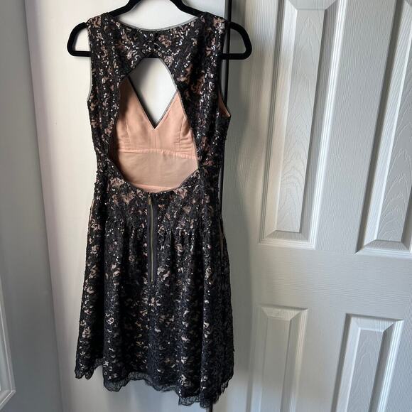 BCBG Maxazria Katarina Black Lace Sequin Open Back Dress - Size 4 - Picture 7 of 13